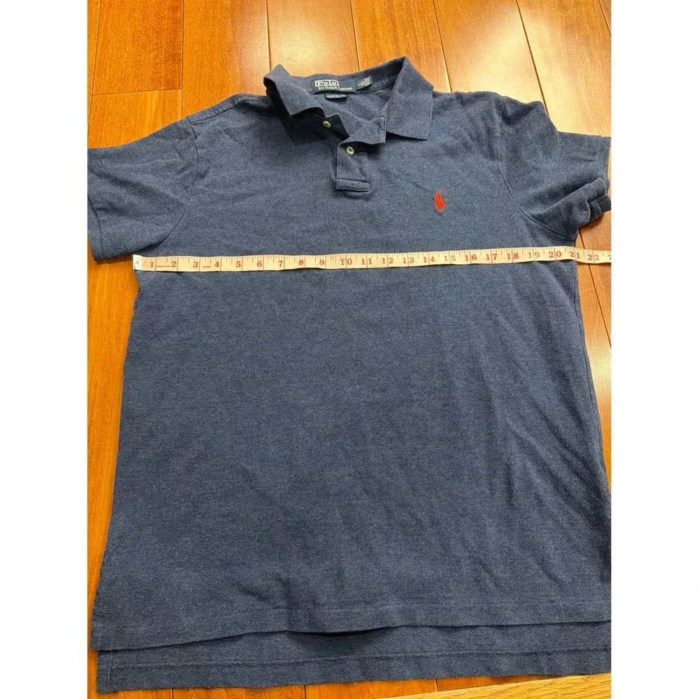 Polo‎ Ralph Lauren Polo Shirt Mens Navy Blue Custom Fit Pique Cotton Large